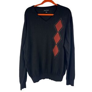 Kenneth Roberts Platinum Argyle Cotton Cashmere Blend Sweater V Neck Large